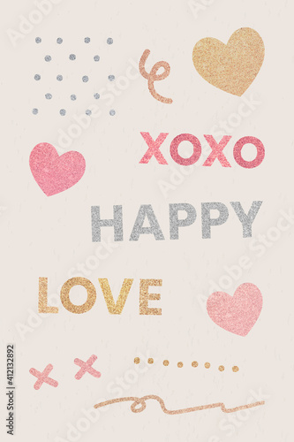 Glitter love theme sticker set vector