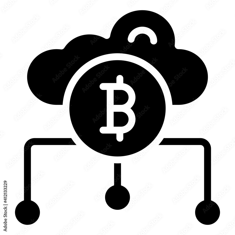 Cloud bitcoin network icon in solid design Cloud bitcoin network icon in solid design