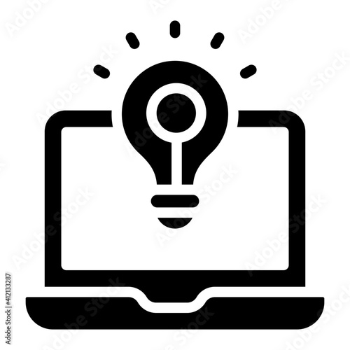 Light bulb inside laptop showcasing, online idea icon