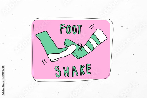 Foot shake vector social distancing in new normal lifestyle doodle sticker