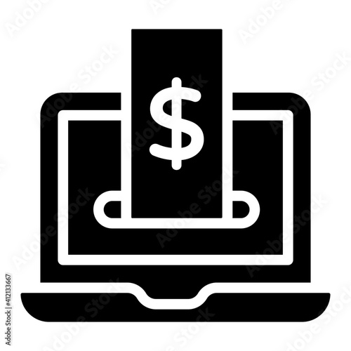 Banknote inside laptop showcasing online money icon