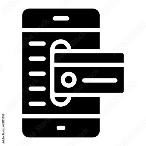 Card inside smartphone, mobile card payment icon