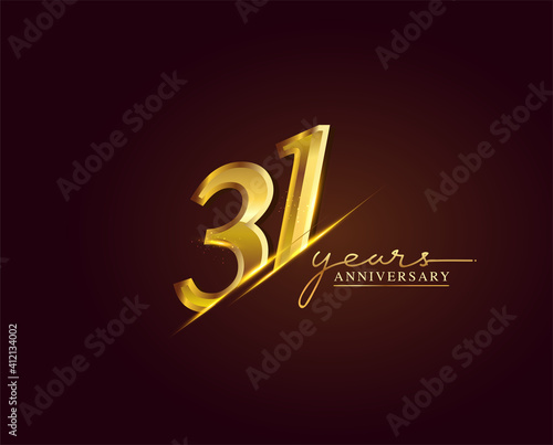 31 Years Anniversary Logo Golden Colored isolated on elegant background, vector design for greeting card and invitation card