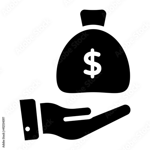 Dollar bag on hand, concept of donation icon