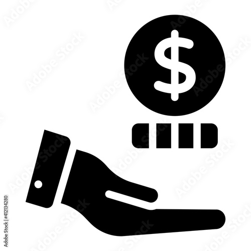 Dollar coin on hand, concept of offer money icon