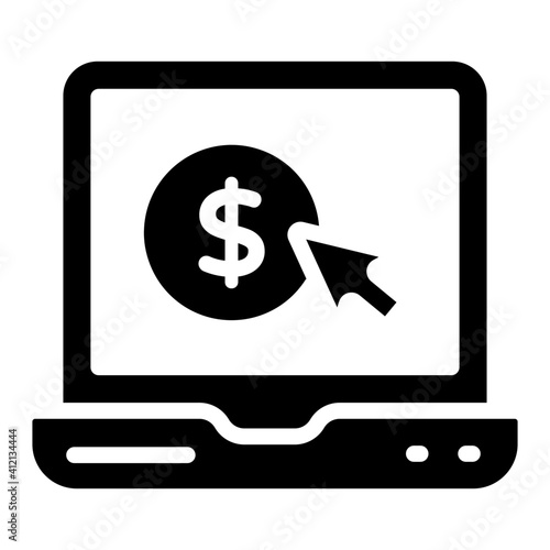 Dollar inside laptop, pay per click icon