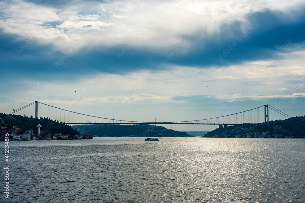 Fatih Sultan Mehmet Suspended Bridge between Europe and Asia in Istanbul