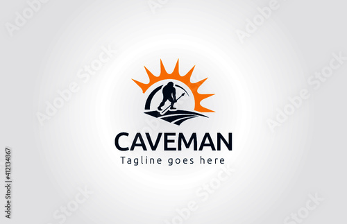 caveman with a cudgel in his hands logo template
