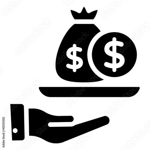Dollar bag on hand, concept of offer money icon