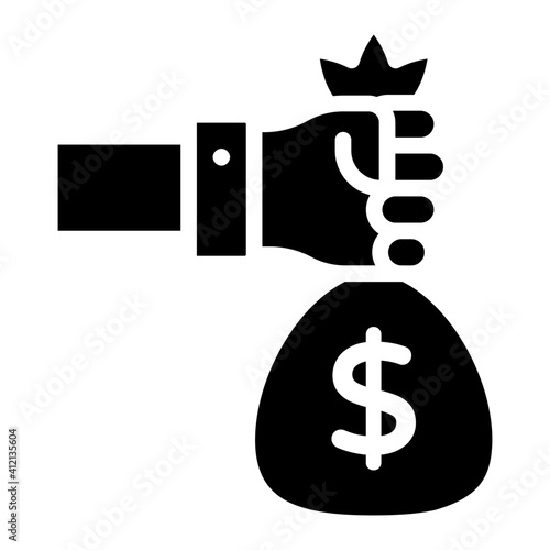 Dollar coin on hand, concept of giving money icon