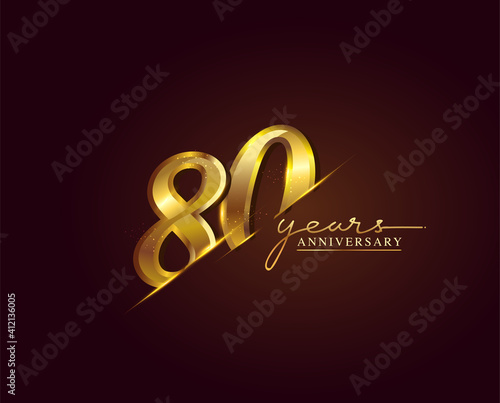 80 Years Anniversary Logo Golden Colored isolated on elegant background, vector design for greeting card and invitation card