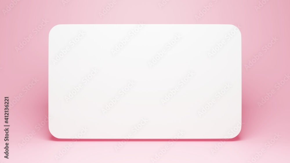 White Blank Card on isolated pastel pink background color. Minimal concept of 3D render. White Blank Card on isolated pastel pink background color. Minimal concept of 3D render.