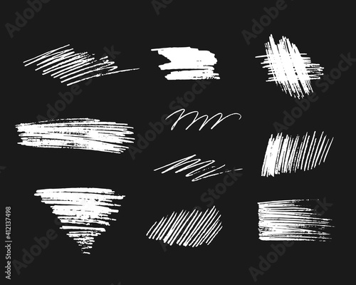 Hand drawn pencil scribble abstract frames. Vector isolated hatch textures. Coal edge background. 