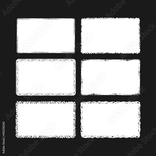 Wallpaper Mural Rough borders set.Rectangular grunge turn box frames. Vector isolated chalk background.  Torontodigital.ca