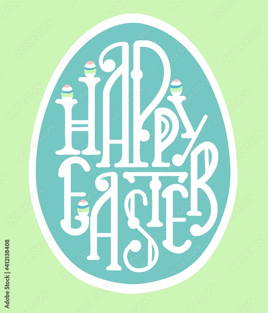 Happy Easter letters in the shape of an egg. Banner with an Easter egg and handwritten holiday wishes. Vector illustration in a strict style. Happy Easter letters in the shape of an egg. Banner with an Easter egg and handwritten holiday wishes. Vector illustration in a strict style.
