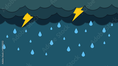 Illustration vector of Cloud and rain . heavy rain, rainy season, paper cut and craft style. vector, illustration.