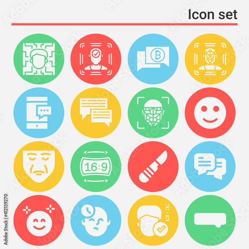 16 pack of facial expression  filled web icons set