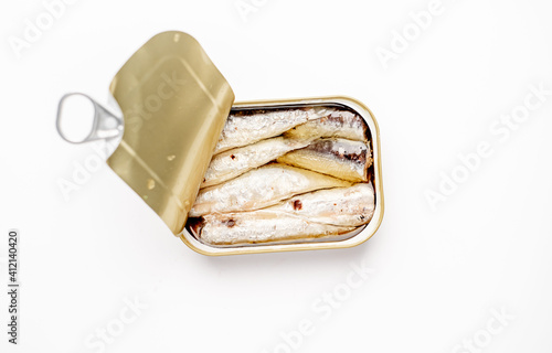 canned fish in a jar on a white background