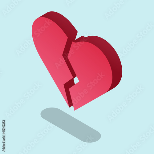 Broken heart. The concept of unsuccessful love, betrayal.Vector illustration in isometric style. Simple 3d icon. 