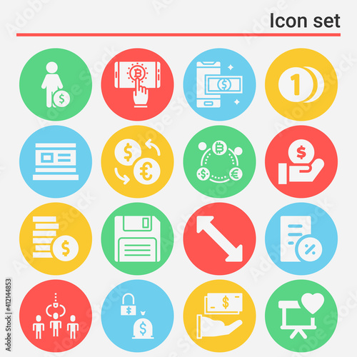 16 pack of cash filled web icons set