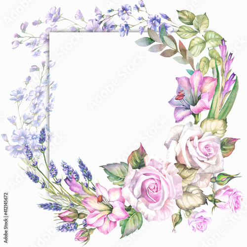frame of watercolor flowers 