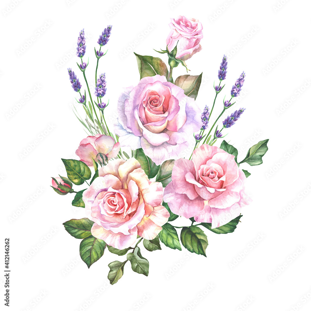 watercolor bouquet of pink roses watercolor bouquet of pink roses