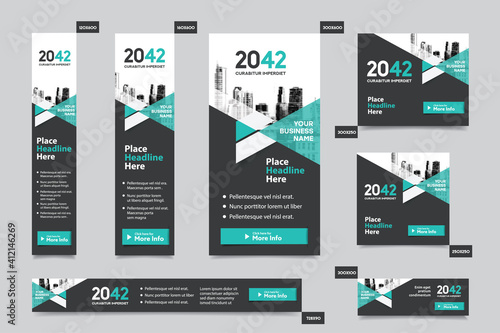City Background Corporate Web Banner Template in multiple sizes. Easy to adapt to Brochure, Annual Report, Magazine, Poster, Corporate Advertising media, Flyer, Website.