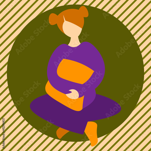 cute faceless girl hugging a pillow