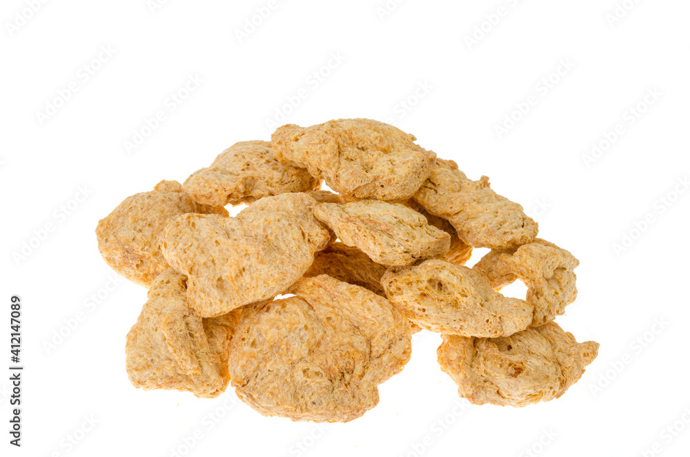 Raw dehydrated soy meat isolated on white background Raw dehydrated soy meat isolated on white background