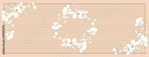 Silk scarf with apple blossom. Abstract seamless vector pattern with hand drawn floral elements. Delicat colorful silk scarf with flowers. Size 180x70