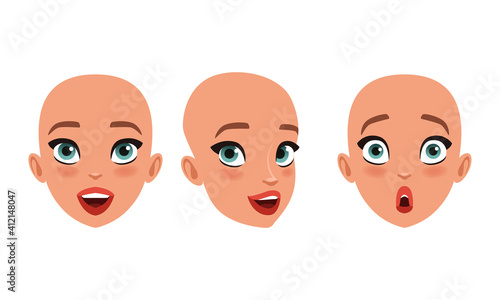 Hairless Head of Cute Girl, Pretty Young Woman Character Creation Detail, Female Person Avatar Cartoon Vector Illustration