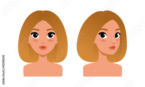 Cute Girl Head, Pretty Young Woman Character Creation Detail, Female Person Avatar Cartoon Vector Illustration