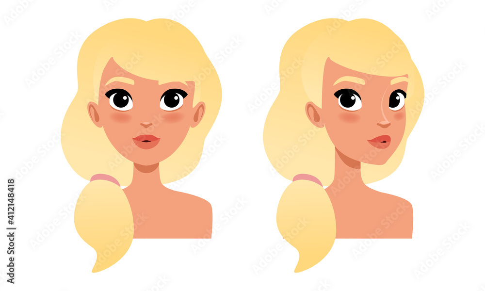 Cute Blonde Girl with Long Hair, Pretty Young Woman Character Creation Detail, Female Person Avatar Cartoon Vector Illustration Cute Blonde Girl with Long Hair, Pretty Young Woman Character Creation Detail, Female Person Avatar Cartoon Vector Illustration