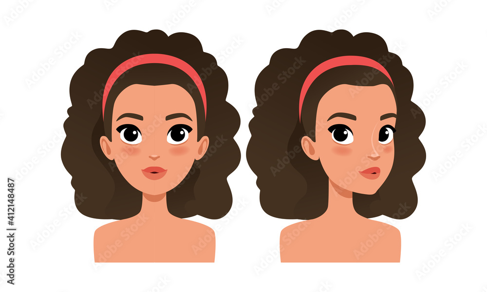 Cute Brunette Girl with Curly Hair, Pretty Young Woman Character Creation Detail, Female Person Avatar Cartoon Vector Illustration Cute Brunette Girl with Curly Hair, Pretty Young Woman Character Creation Detail, Female Person Avatar Cartoon Vector Illustration