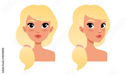 Cute Blonde Girl with Long Hair, Pretty Young Woman Character Creation Detail, Female Person Avatar Cartoon Vector Illustration