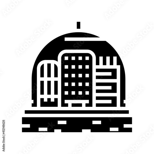 cosmic city under dome glyph icon vector. cosmic city under dome sign. isolated contour symbol black illustration