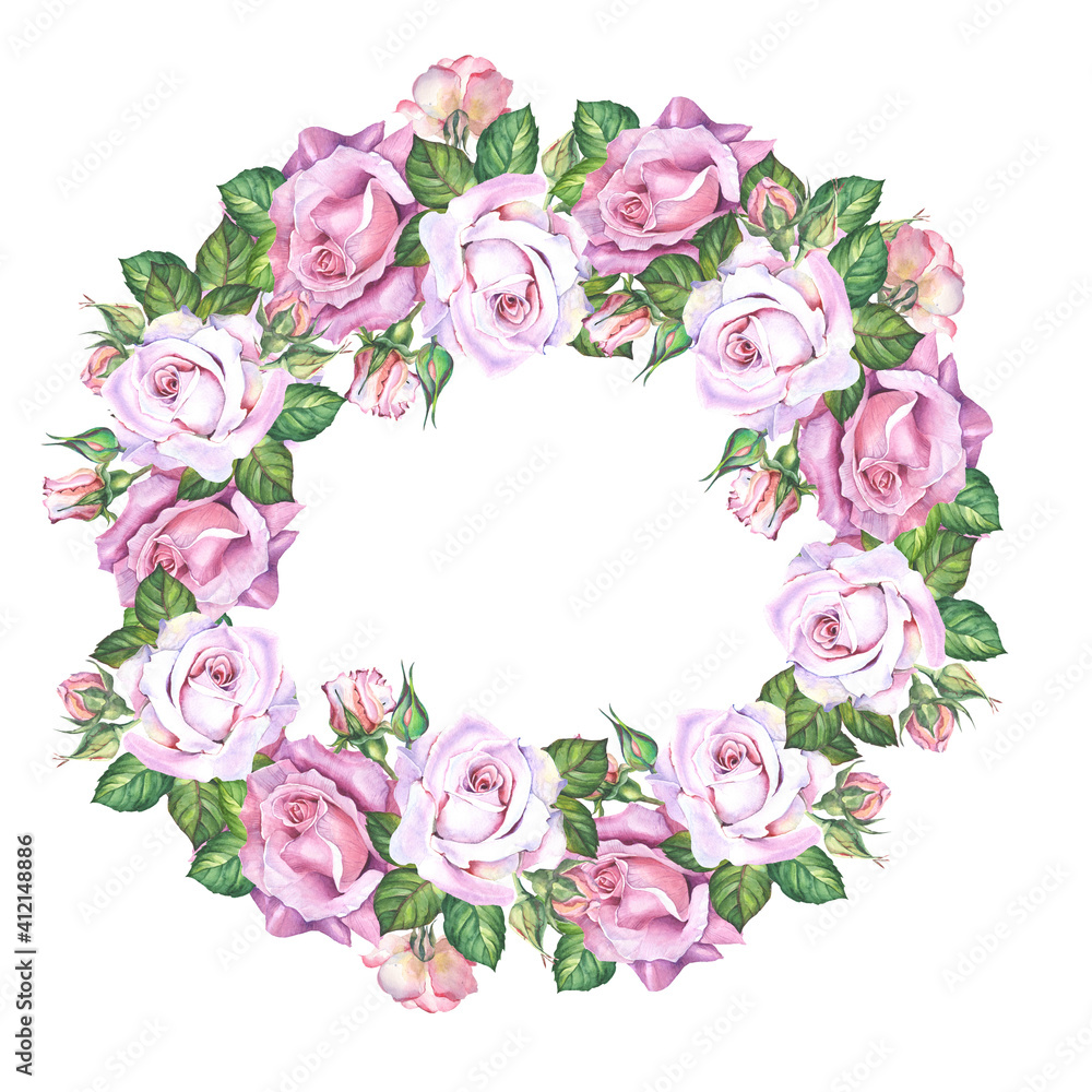 pink roses wreath.watercolor