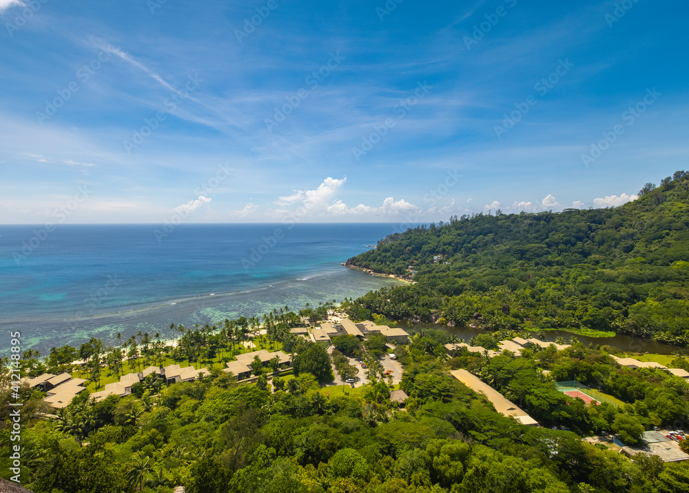 Elevated view of Baie Lazare on Mahe Island in the Seychelles Elevated view of Baie Lazare on Mahe Island in the Seychelles