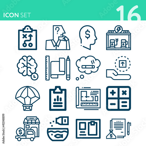 Simple set of 16 icons related to provision