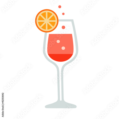 Aperol spritz summer cocktail illustration, isolated vector icon.