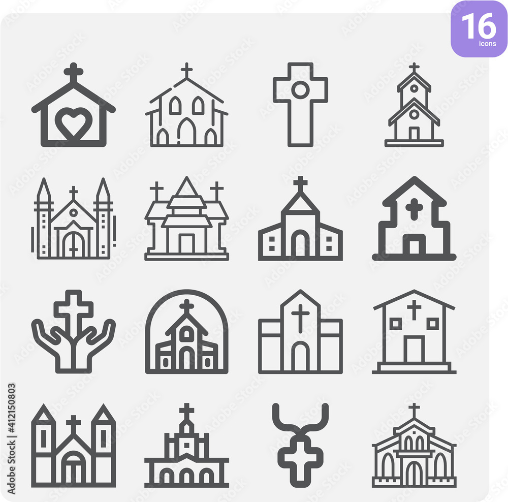 Simple set of clergy related lineal icons.
