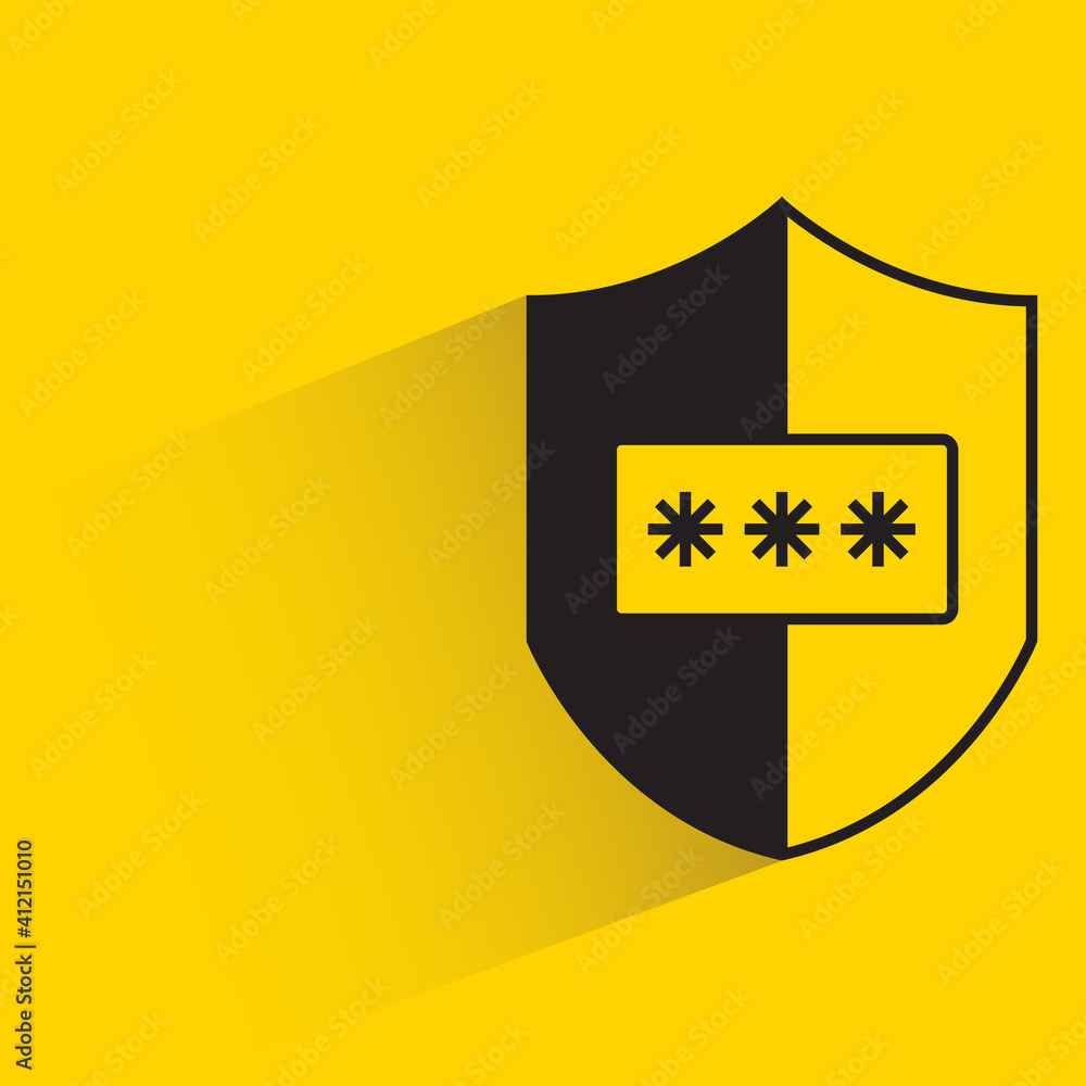 shield and password drop shadow on yellow background shield and password drop shadow on yellow background