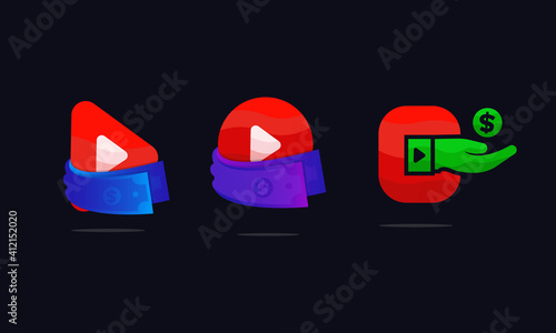  youtube Icon and Money Icon Template Bundle. Video monetization concept. Making money from video content. Moneymaker icon logo design 