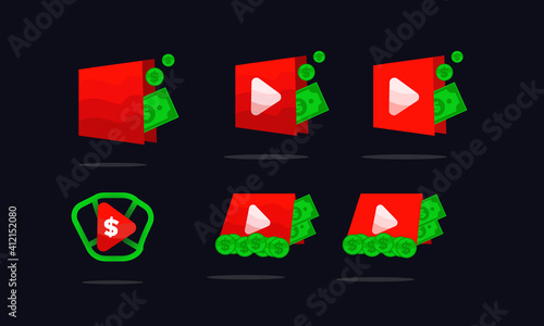  youtube and money logo design template. Money Icon Template Bundle. Video monetization concept. Making money from video content. Moneymaker icon logo design 