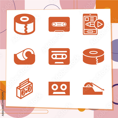 Simple set of 9 icons related to tapes