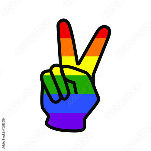 Vector illustration of the V-sing filled with LGBTQ+ pride flag on white background.