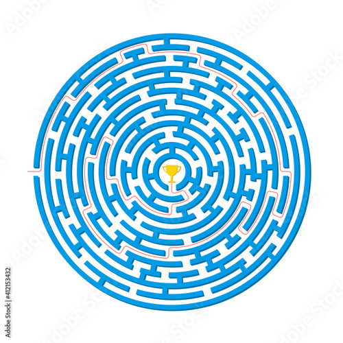 Labyrinth game. Circle maze puzzle. Find the right way, path or solution. Vector illustration.