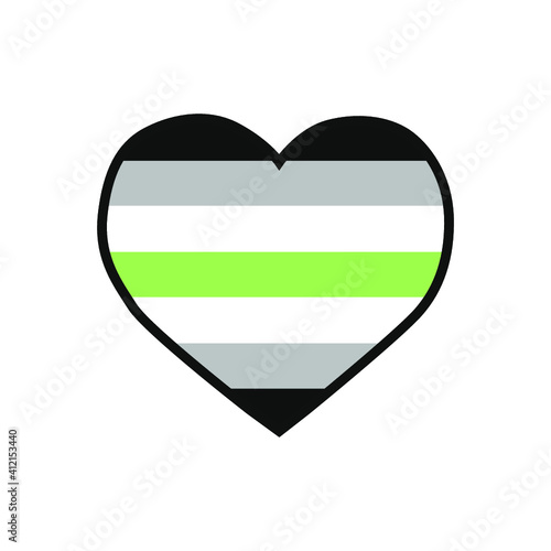 Vector illustration of the heart filled with the Agender pride flag on white background.