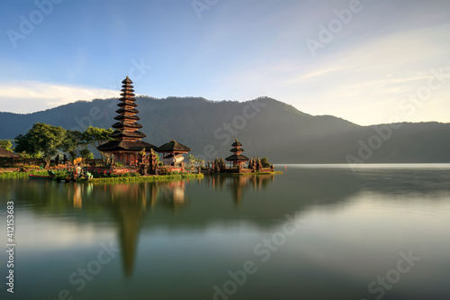 Pura Ulun Danu Bratan  Famous Hindu temple and tourist attraction in Bali  Indonesia. Come in early morning to have beautiful sunrise view