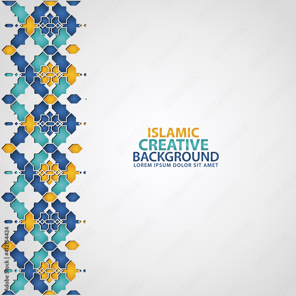 Islamic design greeting card background template with ornamental ...